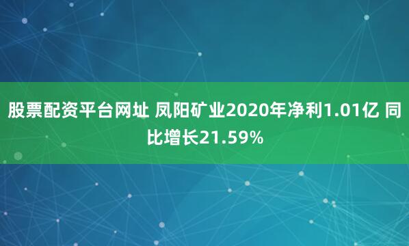 股票配资平台网址 凤阳矿业2020年净利1.01亿 同比增长21.59%